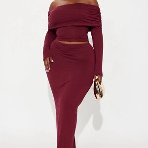 Elegant Burgundy Off-Shoulder Skirt Set